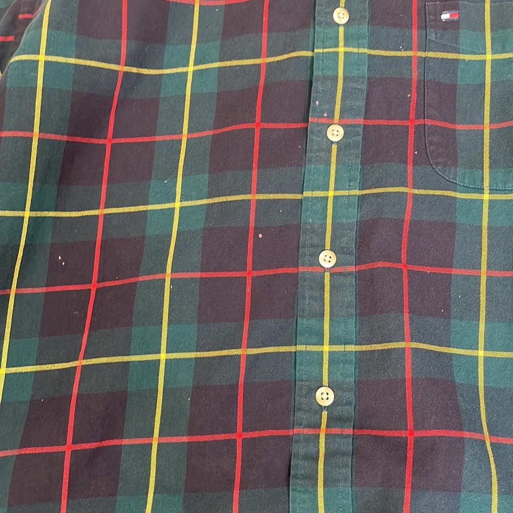 Tommy Hilfiger dark blue/green plaid w red/yellow long sleeve work shirt - Picture 9 of 10